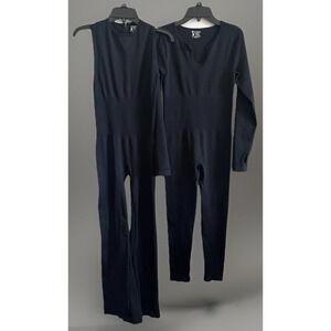 OQQ Lot 2 Women Yoga Jumpsuit Workout‎ Long Sleeve Black FLARE Size Medium M